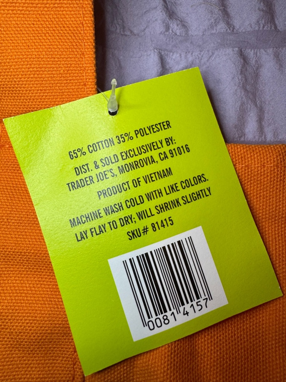 NWT Trader Joe’s orange canvas mini tote - Picture 3 of 3